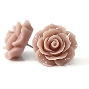 Beige tan carved rose stud post pinup earrings rockabilly retro dollbaby sexy